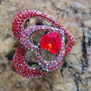 Sparkling Red Heart Brooch
